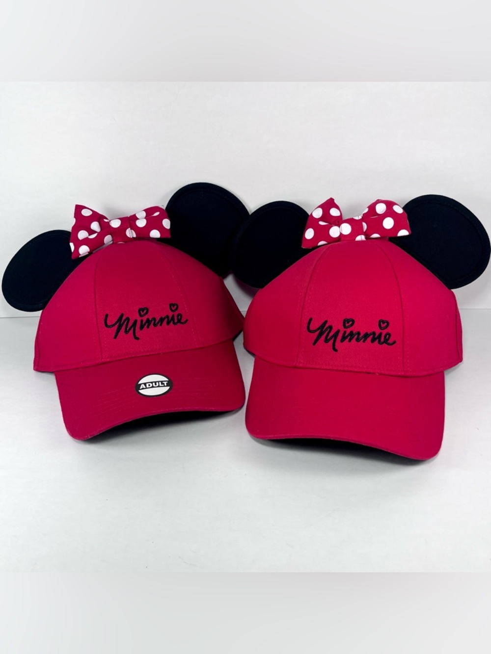 Disney Minnie Mouse Ears Embroidered Red Baseball Cap/Hat Set Of 2- Adult Size